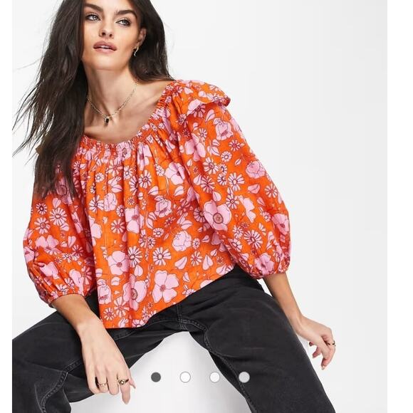 Freee People Miss Daisy floral printed ruffle smock blouse woman's size medium - Picture 2 of 13